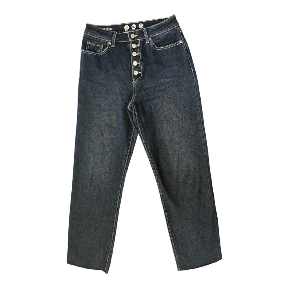 Rewash Super High Rise Mom Jeans Size 3/26 Dark Wash Denim Raw Hem Button Up